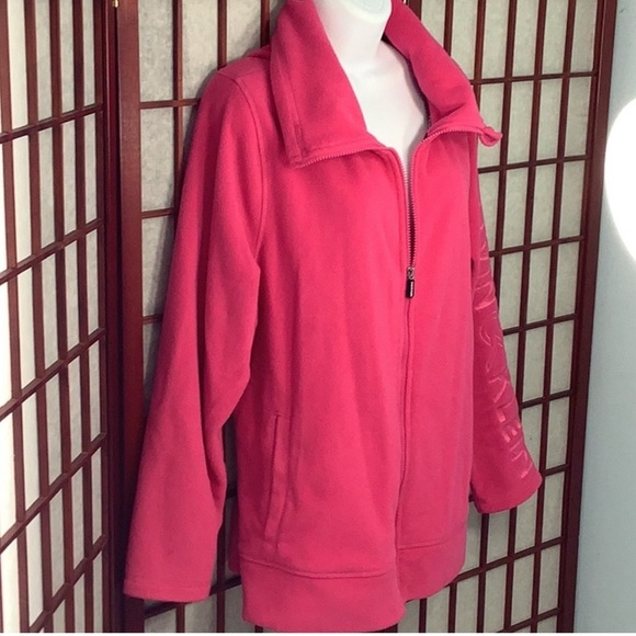 CALVIN KLEIN Performance Fleece 1X Zip Up Coat Pink Jacket Plus Size Logo Sleeve - Picture 3 of 7